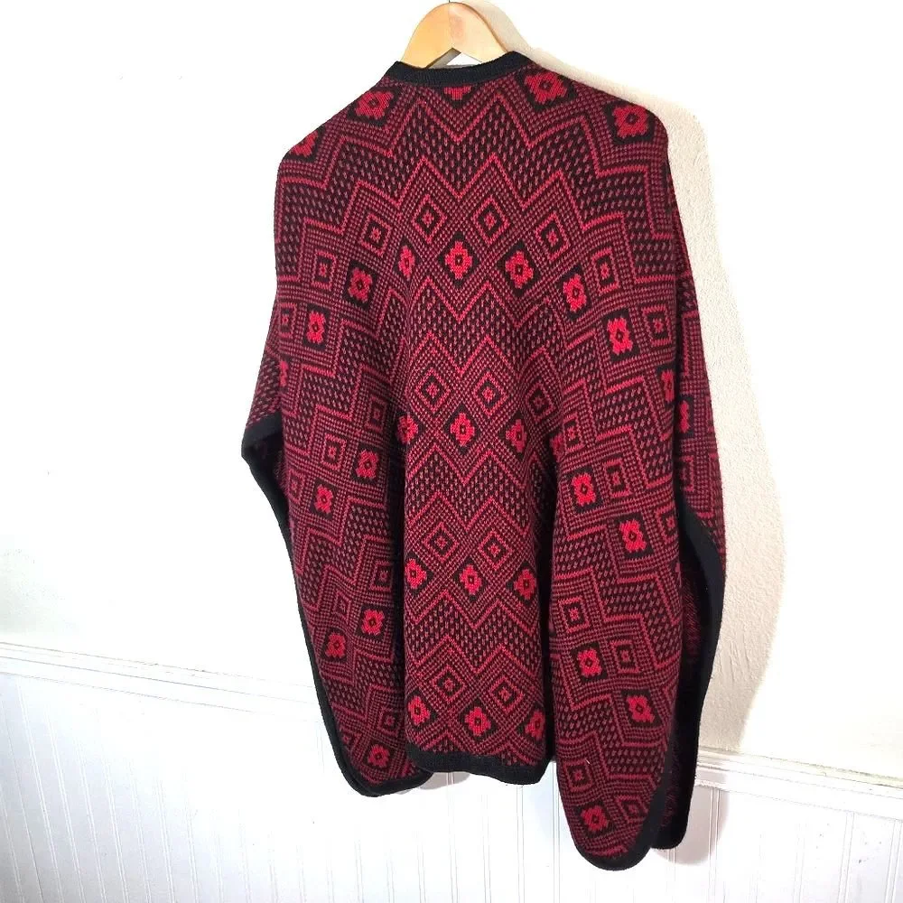 Alpafina Alpaca Shawl Wrap Red Black Geometric Poncho Cape One Size Peru